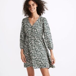 Madewell V-Neck Button-Front Mini Dress in Forest Leaves